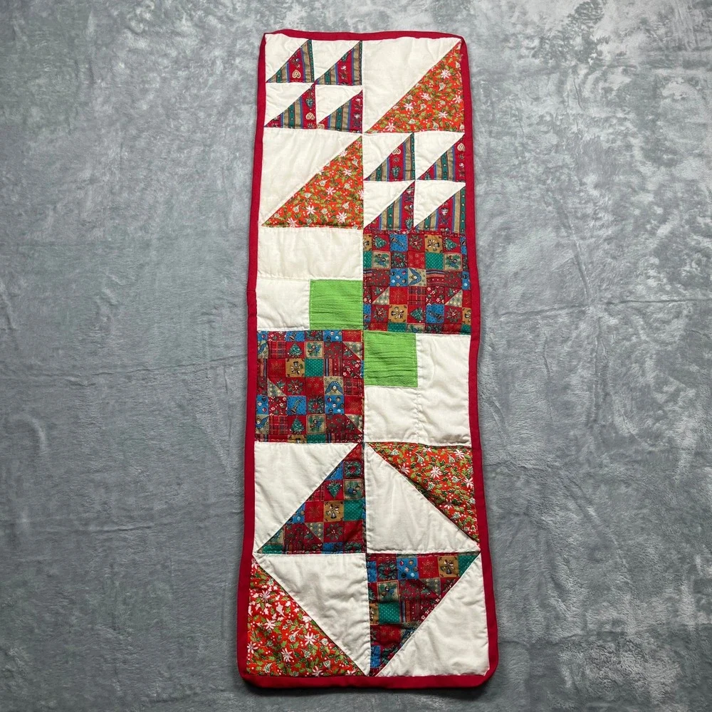 Handmade Christmas Table Runner 34x12 Multicolor Patchwork Quilted
